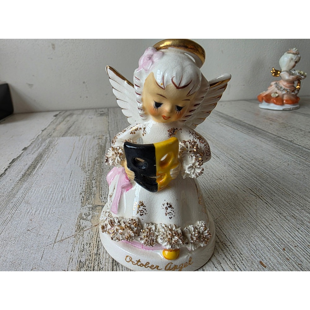Vintage napco October Angel cherub s410 figurine statue spaghetti mask fall